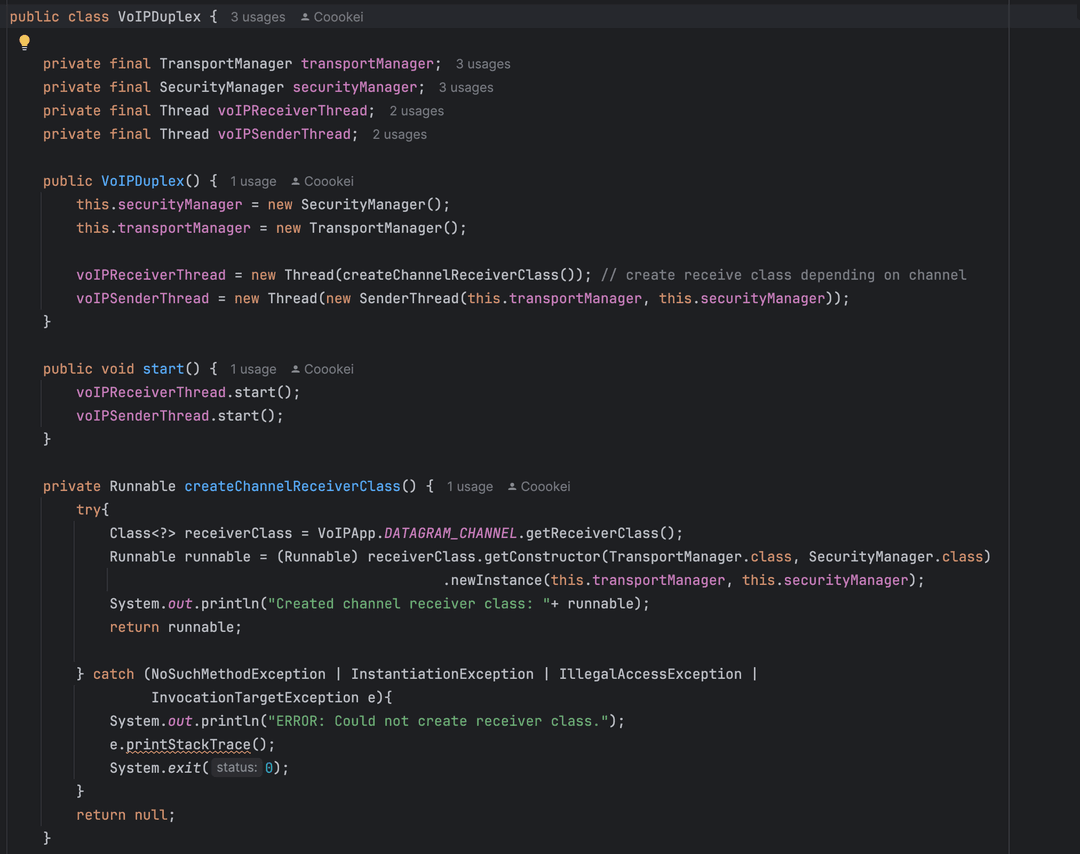 Setting up receiving and sending threads, and initialising managers
