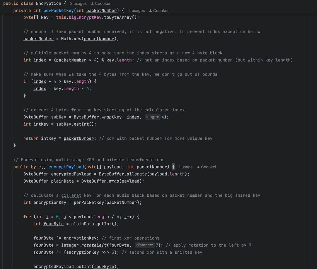 Custom per-packet encryption implementation