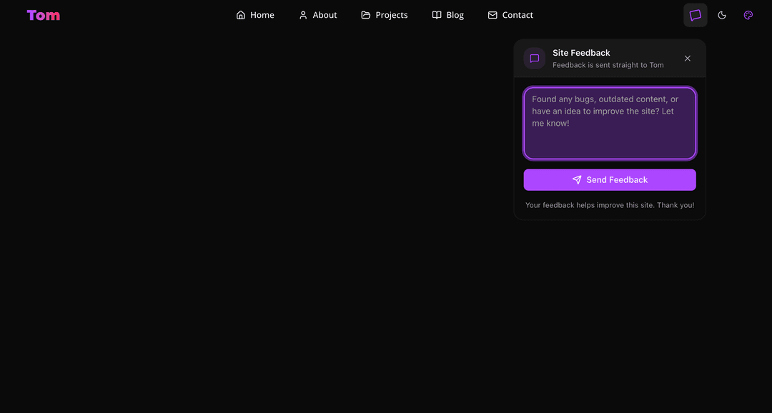 Togglable feedback popover in navbar for flagging site issues or leaving suggestions