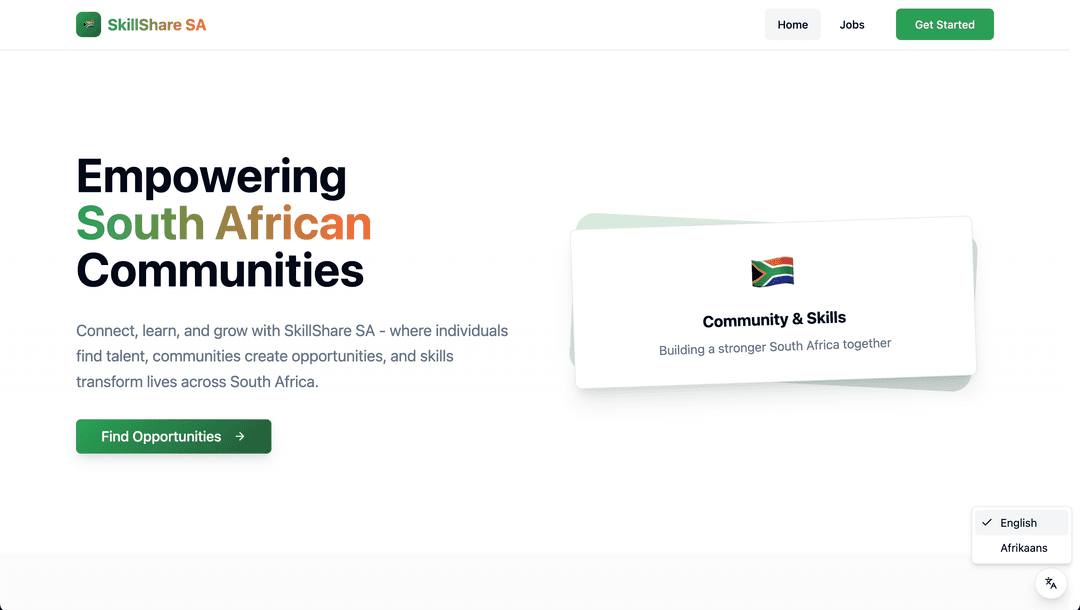 Landing page with call-to-action for finding or posting opportunities