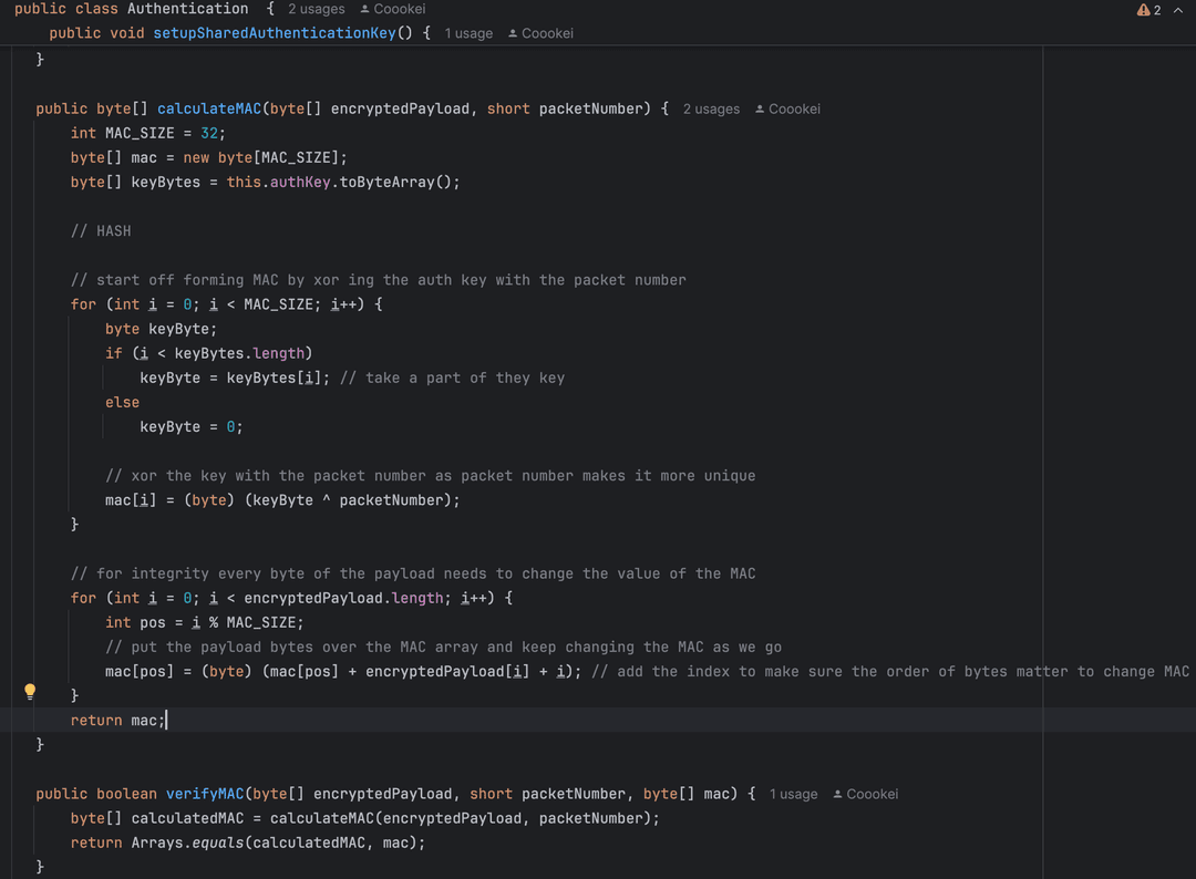 Custom Message Authentication Code for packet authentication