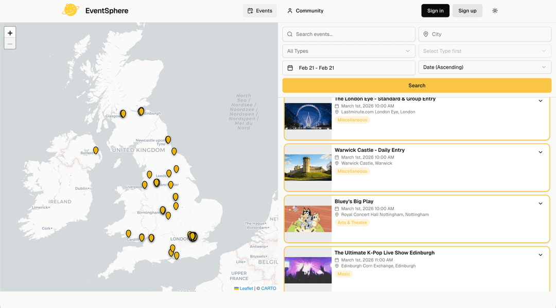 Map-based event discovery with filters