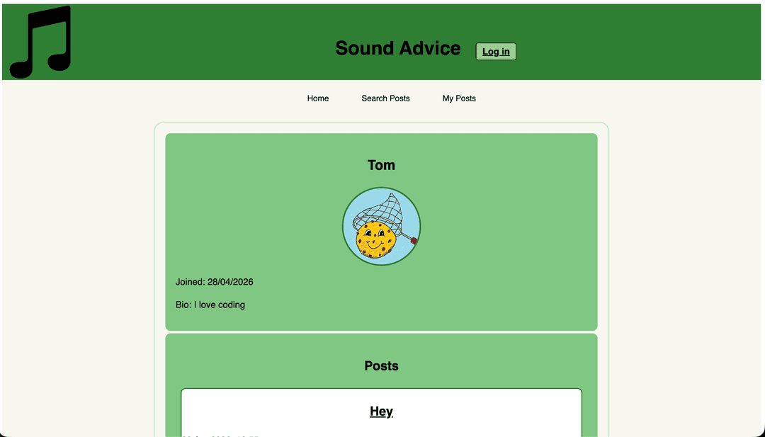 A public profile seen by a logged-out visitor. The endpoint returns only username, join date, bio and approved posts, never an email or the admin flag
