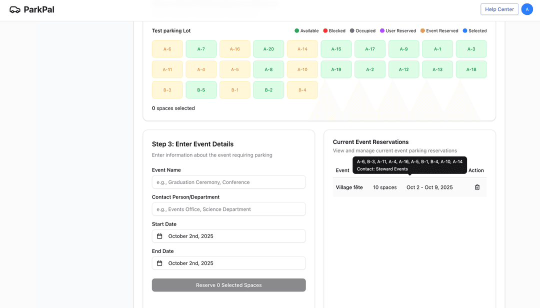 Admin workflow for reserving spaces for events
